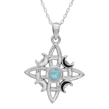 Witches Knot Pendant Necklace 18" - 925 Sterling Silver Moon Phase Wicca Jewelry