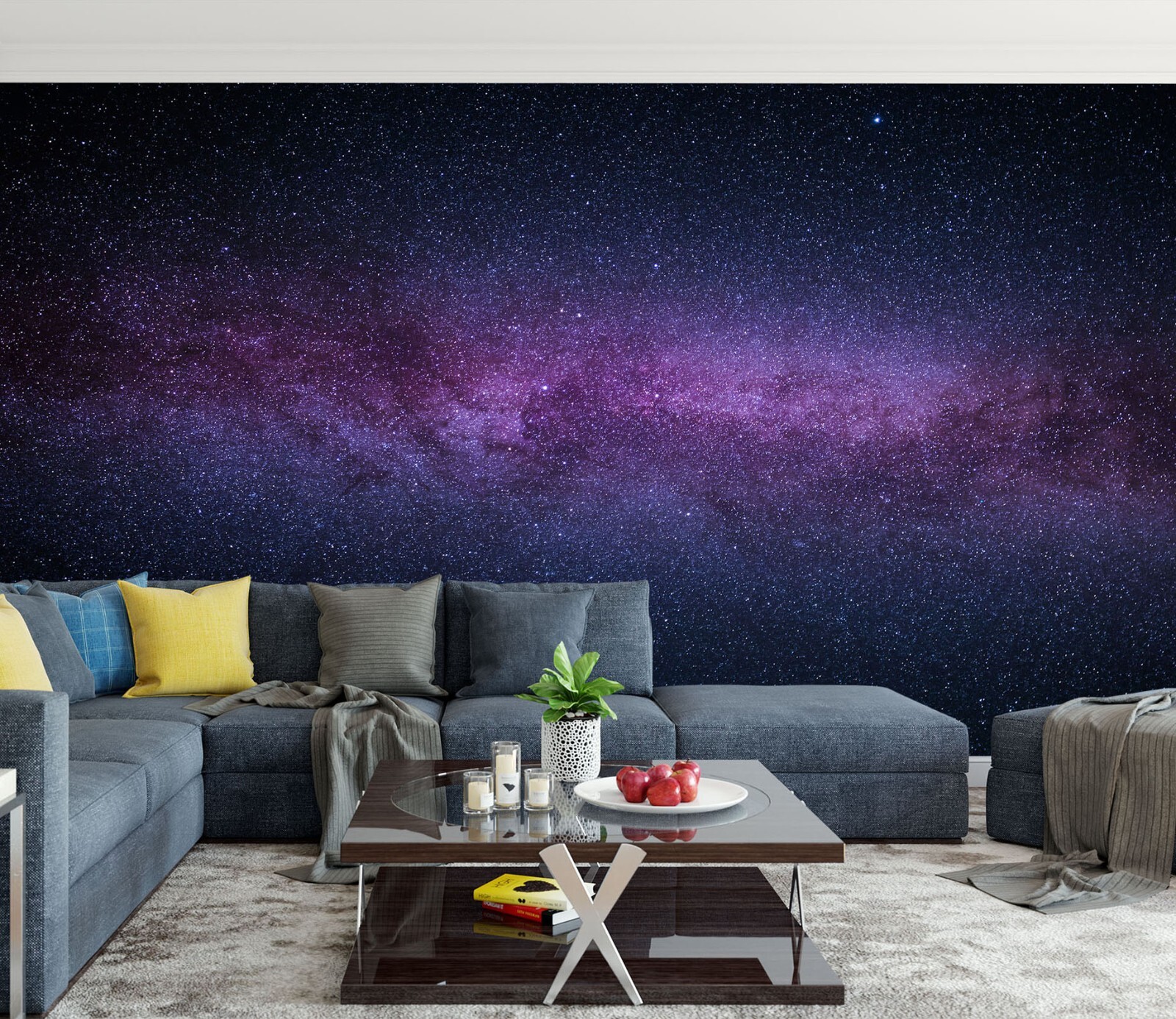 Mural Papel Pintado 3D Púrpura Galaxy R508 Autoadhesivo Extraíble Luna