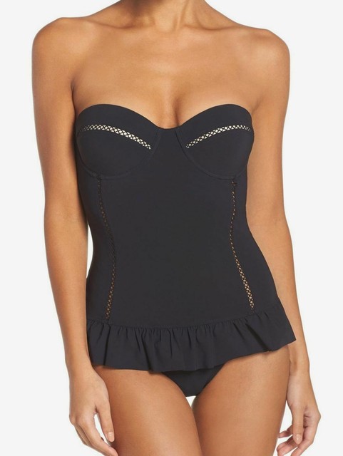black strapless swimsuit