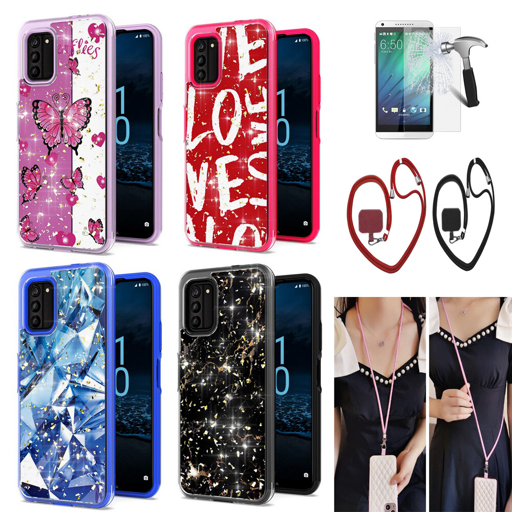 Phone Case for Motorola Moto G 5G 2023 Hybrid Glitter + Lanyard CrossBody Straps-image