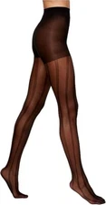HUE Womens Bold Stripe Mesh Sheer CT Pantyhose Made In USA Steel Black Sz 2