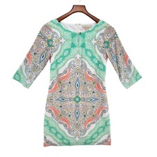 Banana Republic Paisley Mini Dress Green Multicolor 3/4 Sleeve Lined Size 2