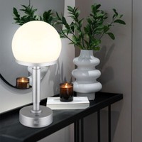 Beistellleuchte Nachttischlampe Tischleuchte Pilz Led Silber Akku Touchdimmer
