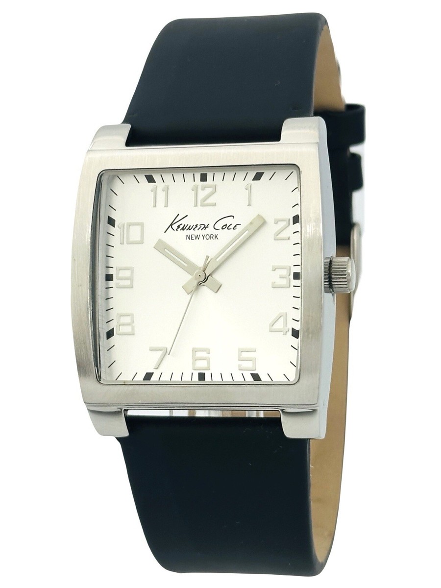 Kenneth Cole Men's KC5145 Black Leather Strap Big number Silver