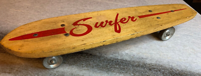 Planche à Roulettes Vintage En Bois - Années 70 - Marqué "EDDY" Avec Cœur - Roues En Argile