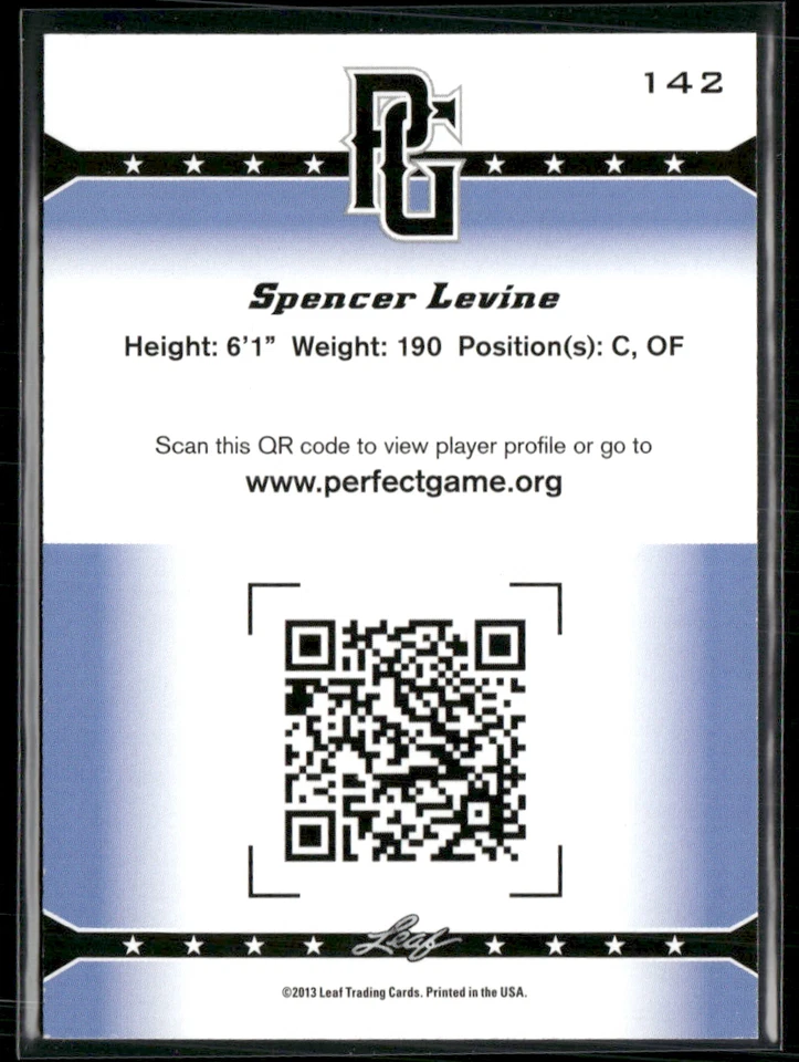 Spencer Levine 2013 Leaf Perfect Game #142 - Image 2 of 2