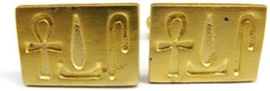 Authentic Gold Plated 925 Sterling Silver Egyptian Ankh Cartouche Cuff Link Cufflinks