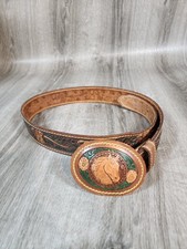Vintage Chambers USA Top Grain Leather Horse Western Belt Size 36 Brown Embossed