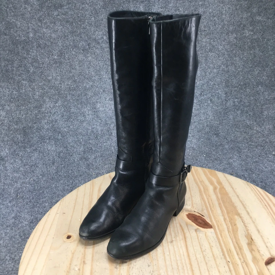 Botas Via Spiga para mujer 7 M Philippa hasta la rodilla cremallera lateral botas de montar cuero negro Foto 3 de 4