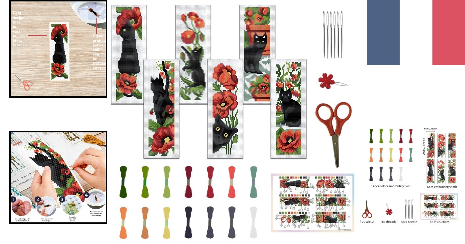 Marque-Pages Brodés Chats kit complet de broderie feutrine loisir créatif adulte