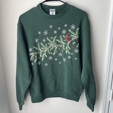 Vintage Winter/Christmas Forest Green Graphic Sweatshirt Size Adult Small