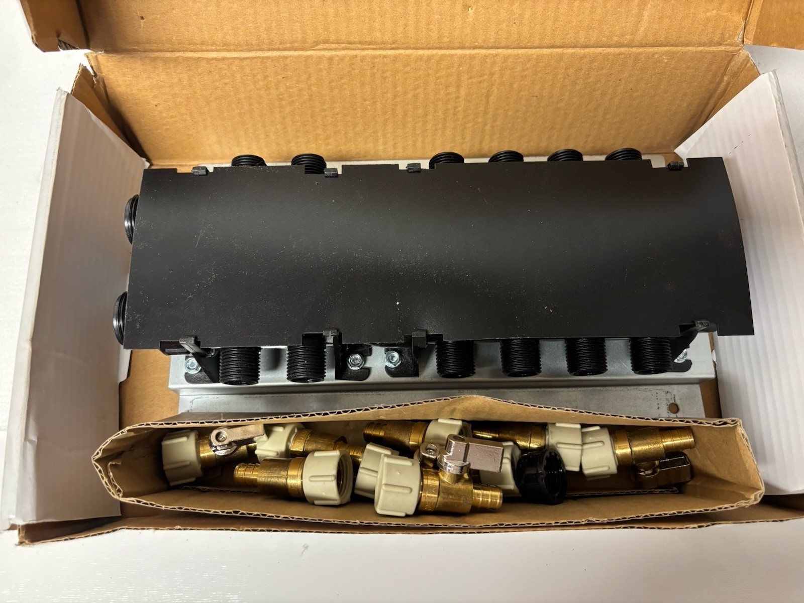 PEX 12-Port Water Manifold with 9 Brass Shutoff Valves Incomplete