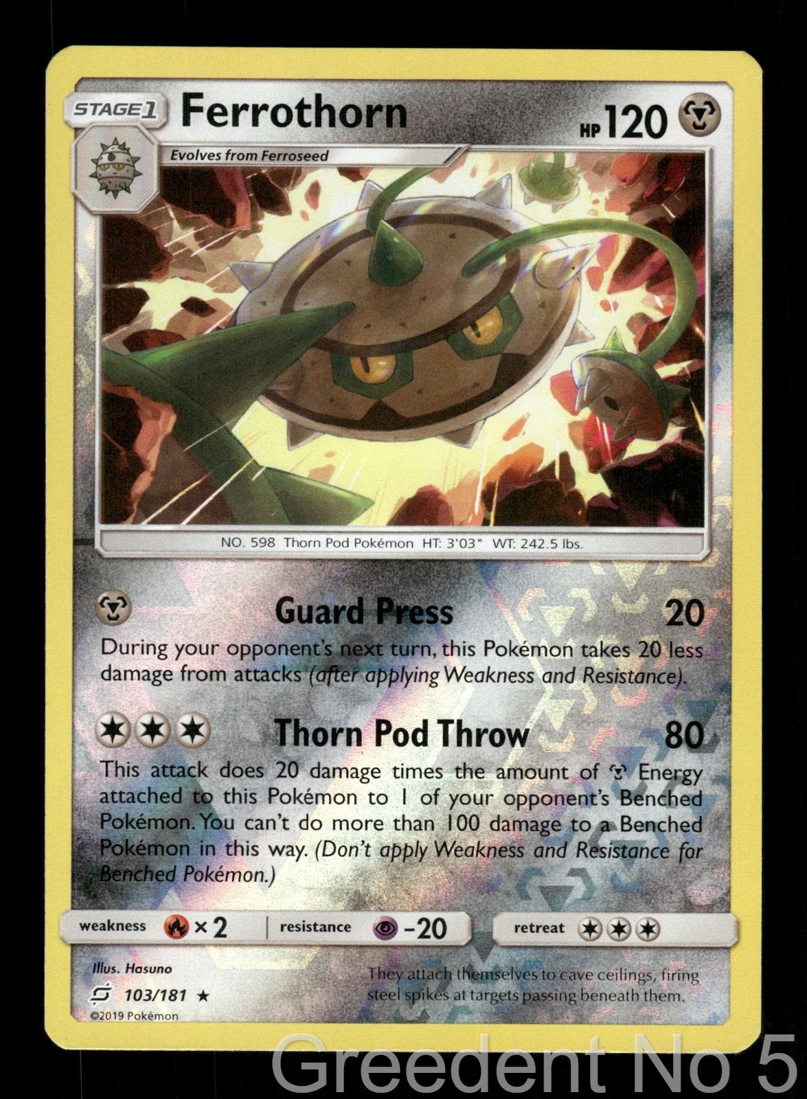 Ferrothorn 103/181 Rare Team Up Pokemon Reverse Holo Lightly Played