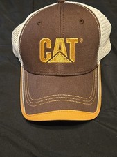 Caterpillar CAT Heavy Equipment Brown Faux Waxy Khaki Mesh Cap/Hat Pre-owned
