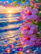 5D Diamond Art Kits for Adults-Beach Flower Diamond Painting Kits for Adults Beg