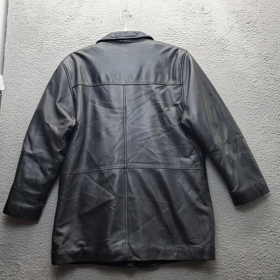 Jaqueta de couro macio Mark Reed feminina preta forrada manga longa colarinho botão frontal - Imagem 2 de 4