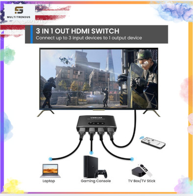 HDMI Switch 3 in 1 Out 4K UHD with Remote Metal Auto Switcher