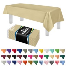 Plastic Table Cloth Disposable 12 Pack 54 x 108 in Rectangle Table Cloths Beige
