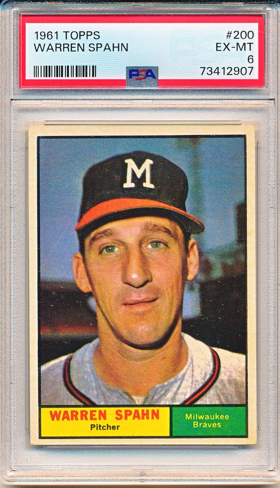 WARREN SPAHN 1961 TOPPS #200 (BRAVES) PSA 6 EX-MT (HIGH APPEAL)