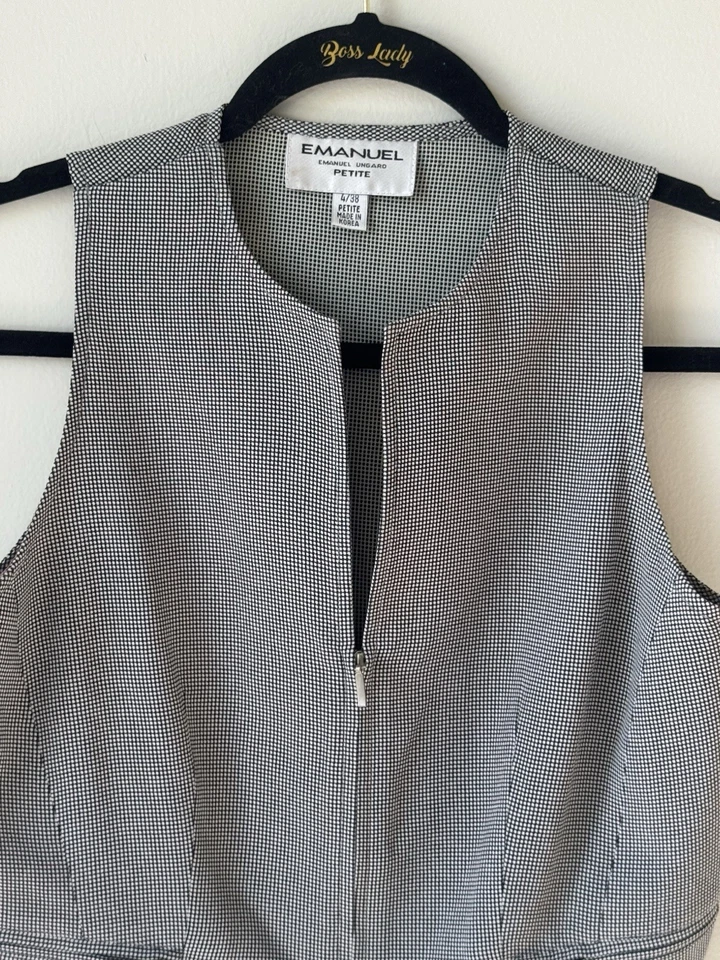 Chaqueta Top Chaleco Vintage Emanuel Ungaro Y2K Negro Blanco Cuadros Para Mujer Sin Mangas Foto 4 de 4