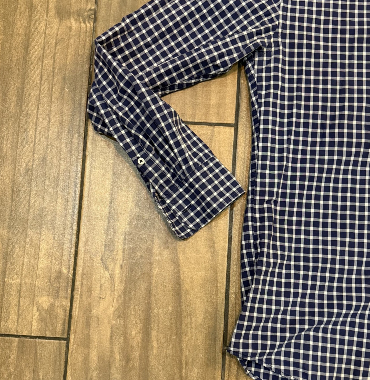 Uniqlo Long Sleeve Cotton Navy Blue White Gingham Check Button Up Shirt Men's XS thumbnail 13