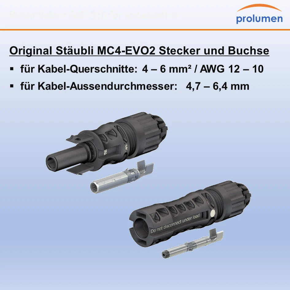 Original Stäubli / Q=4-6mm² / Kabel-Aussen-Ø = 4,7-6,4mm / MC4 EVO2