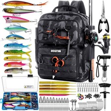 Fishing Backpack 16.5 x 12 7.5 with Tackle Boxes and Rod Holders Camo wtih Lure