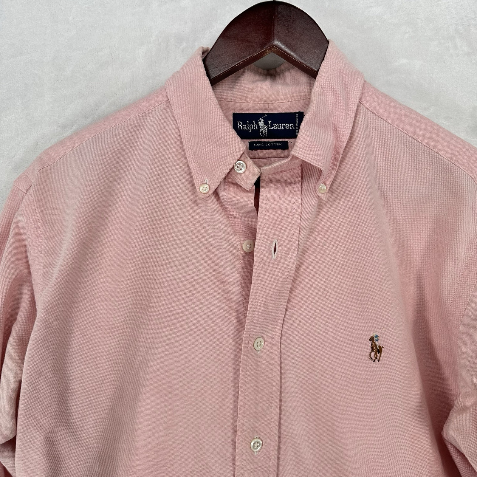 Polo Ralph Lauren camicia uomo 16 35 rosa bottoni carne pony piqué preppy