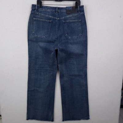 FDJ French Dressing Jeans Suzanne Wide Leg Womens 14 Blue High Rise Raw Hem