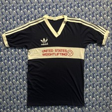 True Vintage 80s Adidas Striped Ringer United States Weightlifting Shirt Large