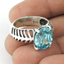 Oval Topaz Gemstone 925 Solid Silver Statement Cocktail November Birth Ring US 7
