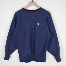 Vintage 90s Champion Reverse Weave Blank Crewneck Sweatshirt Navy M/L 21.5x26
