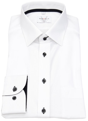 Marvelis Hemd Modern Fit Kentkragen Kontrastknöpfe weiß