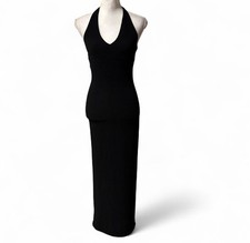 Vtg Forever 21 Y2K Tie Halter Maxi Dress Slit Gown Goth Grunge Made In USA Sz S