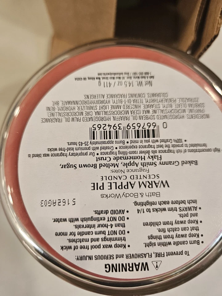 Bath & Body Works WARM APPLE PIE 3 Wick Large Scented Candle 14.5 oz - Image 2 of 2