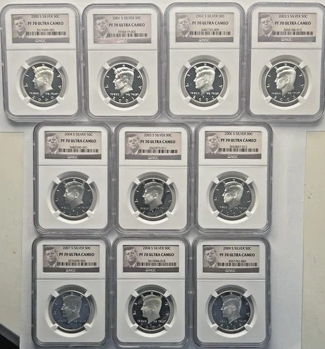 2000-2009-S Silver Kennedy 50C PF 70 Ultra Camero 10-Coin Run NGC Certified