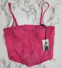 Sincerely Jules Pink Corset Top Satin With Lace Boned Women Size Small