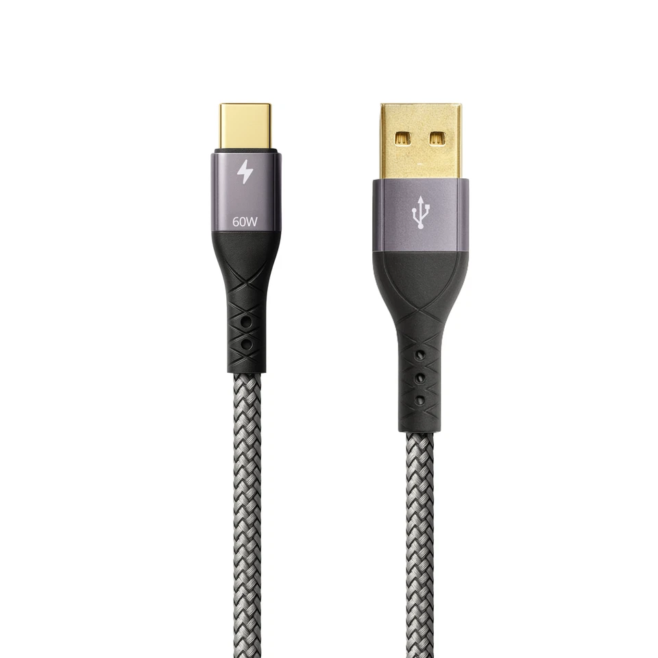 ProfiPatch 1m USB A auf USB C Kabel 60W QC 3A grau Goldkontakt Textil