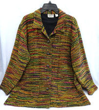 Vintage Chicos Design Silk Cotton Blend Multicolor Jacket LS Lined Sz 3 Women 16