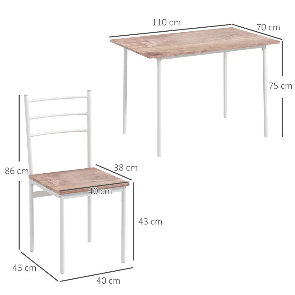 Dining Table and Chairs Set White MDF & Steel 110x70x75cm Compact 5pc SpaceSaver - Image 3 of 4