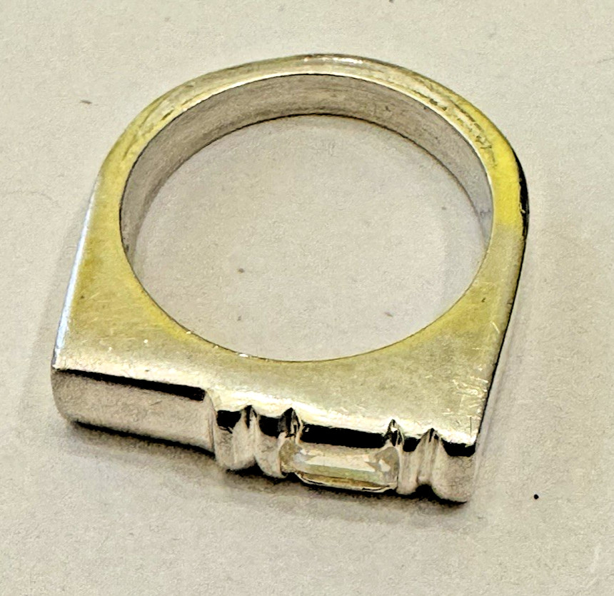 Sterling Silver Size 8.5 Rectangular Cut Glass St… - image 1