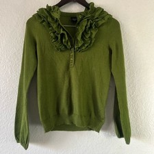 IROO Olive Ruffled Crew Neck Button Sweater Wool Blend M Italian Artsy