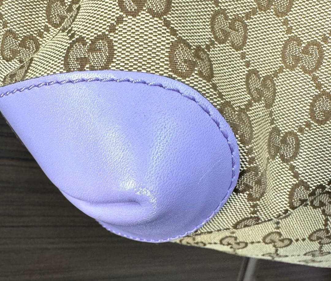 GUCCI GG Canvas Leather Tote Bag Purple with Pouch, Used, Slight Wear thumbnail 8