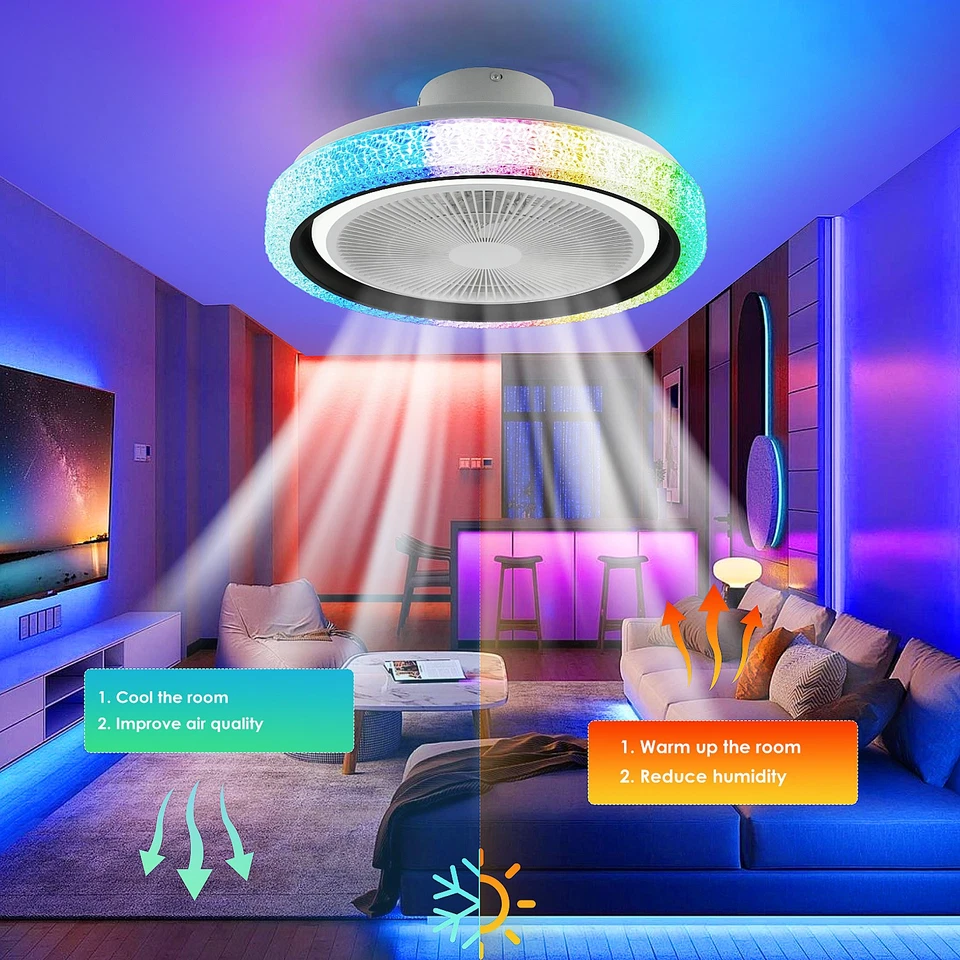 LED Ceiling Fan Light Dimmable RGB Adjustable Wind 6 Speeds with Music Speaker - Image 4 of 4