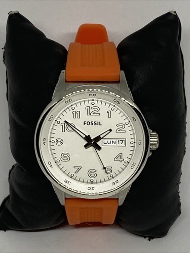 Fossil BQ1622 Men's Orange Silicone Analog Dial Quartz Genuine Wrist Watch EY626 - Picture 3 of 12