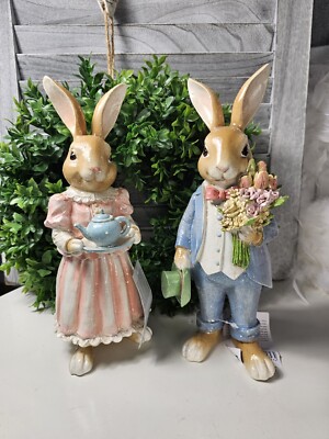 Clayre &Eef Dekoratives Kaninchen Paar Tea Time Ostern Hasen  Ostern 13x10x25cm