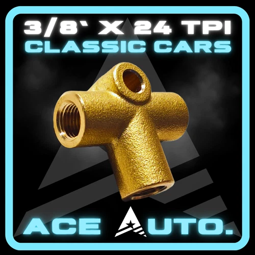 BRASS 3 WAY BRAKE PIPE CONNECTOR 3/8 UNF X 24TPI