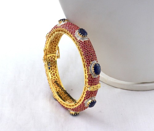 Natural Sapphire Ruby Single Cut Diamond Bangle Jewelry 925 Sterling Silver - Picture 10 of 12