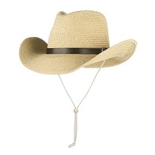Straw Cowboy Hat for Women Men Classic Western Cowgirl Cap One Size Beige