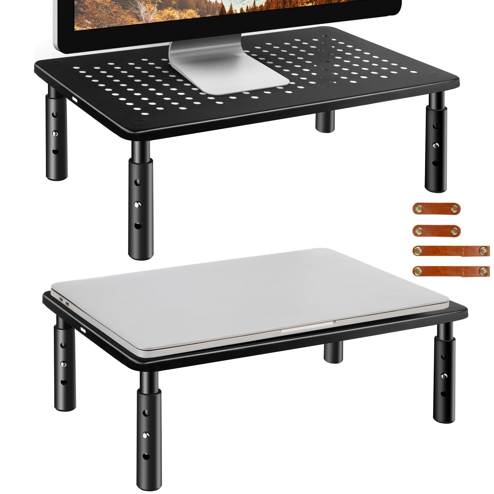 2-Pack Adjustable Computer Monitor Stand Riser for Desk PC Laptop TV Desktop Mon-image